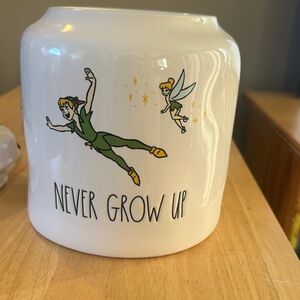 Rae Dunn White 'Never Grow Up' Jar with Green and Yellow Accents